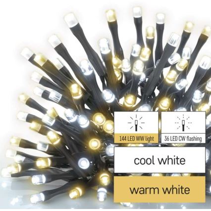 LED Jõuluteemaline väli valguskett 180xLED/2 funktsiooni 23m IP44 soe/külm valge