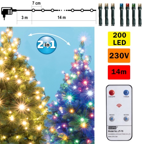 LED Jõuluteemaline väli valguskett 200xLED 17m IP44 soe valge/mitmevärviline + Pult