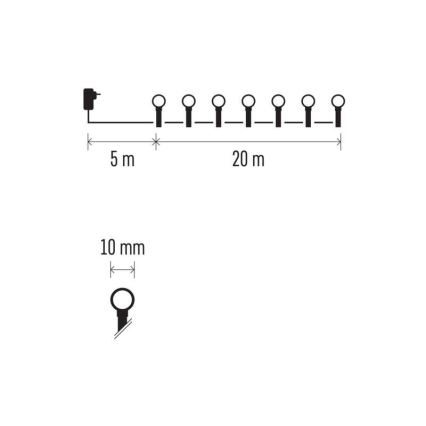 LED Jõuluteemaline väli valguskett 200xLED/25m IP44 soe valge