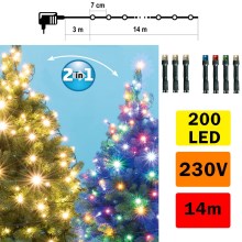 LED Jõuluteemaline väli valguskett 200xLED/5 funktsiooni 17m IP44 soe valge/mitmevärviline