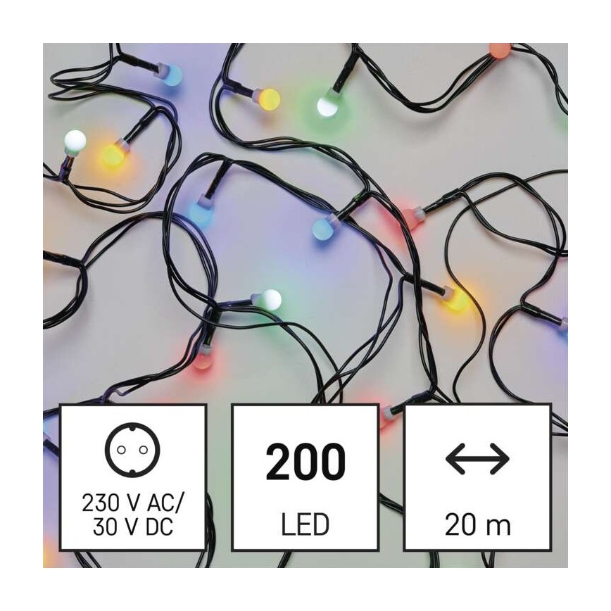 LED Jõuluteemaline väli valguskett 200xLED/8 režiimi 25m IP44 mitmevärviline