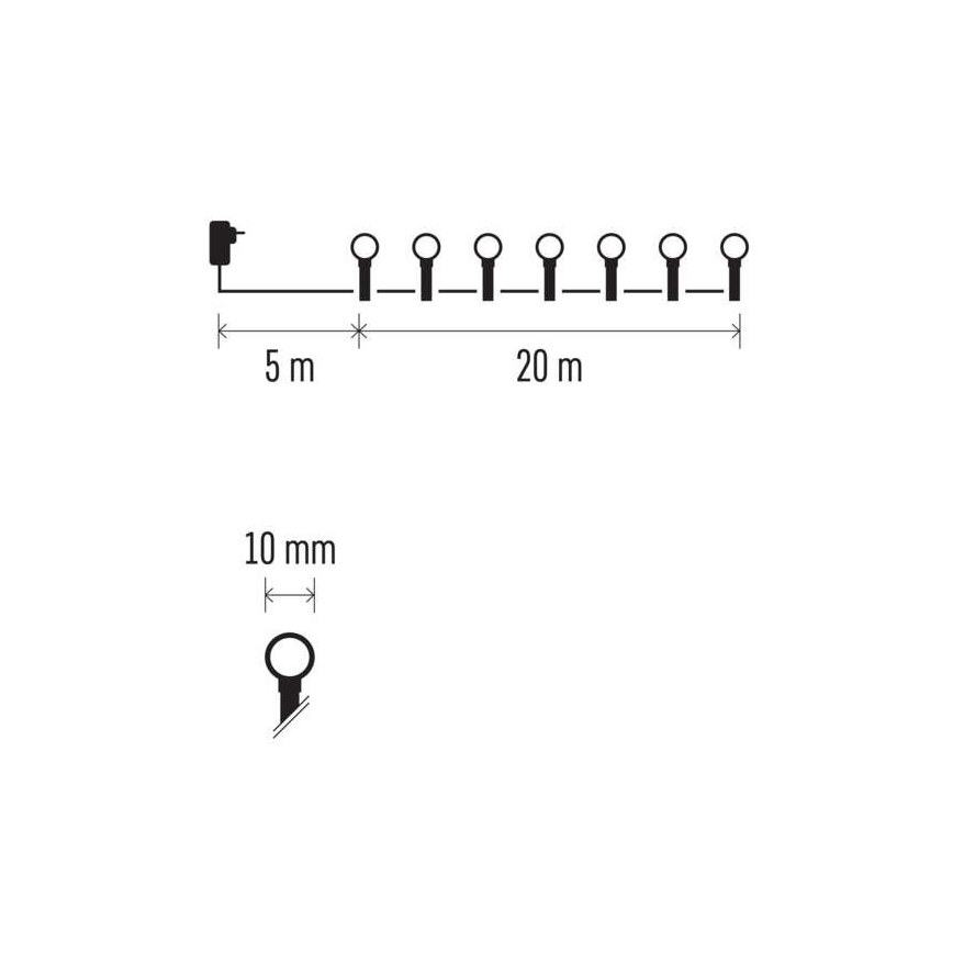 LED Jõuluteemaline väli valguskett 200xLED/8 režiimi 25m IP44 mitmevärviline