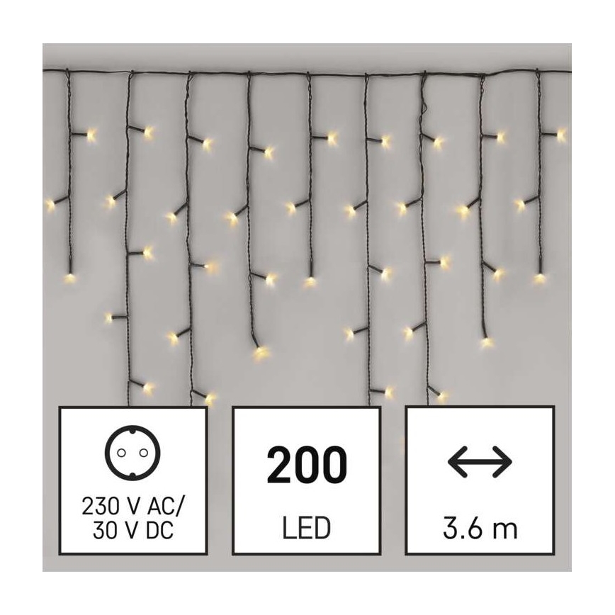 LED Jõuluteemaline väli valguskett 200xLED/8 režiimi 8,6m IP44 soe valge