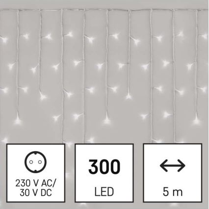 LED Jõuluteemaline väli valguskett 300xLED/8 režiimi 10m IP44 külm valge + pult