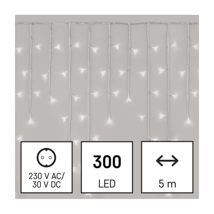 LED Jõuluteemaline väli valguskett 300xLED/8 režiimi 10m IP44 külm valge + pult