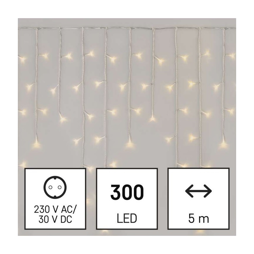 LED Jõuluteemaline väli valguskett 300xLED/8 režiimi 10m IP44 soe valge + pult