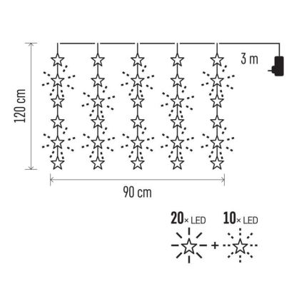 LED Jõuluteemaline väli valguskett 30xLED/3,9m IP44 tähed