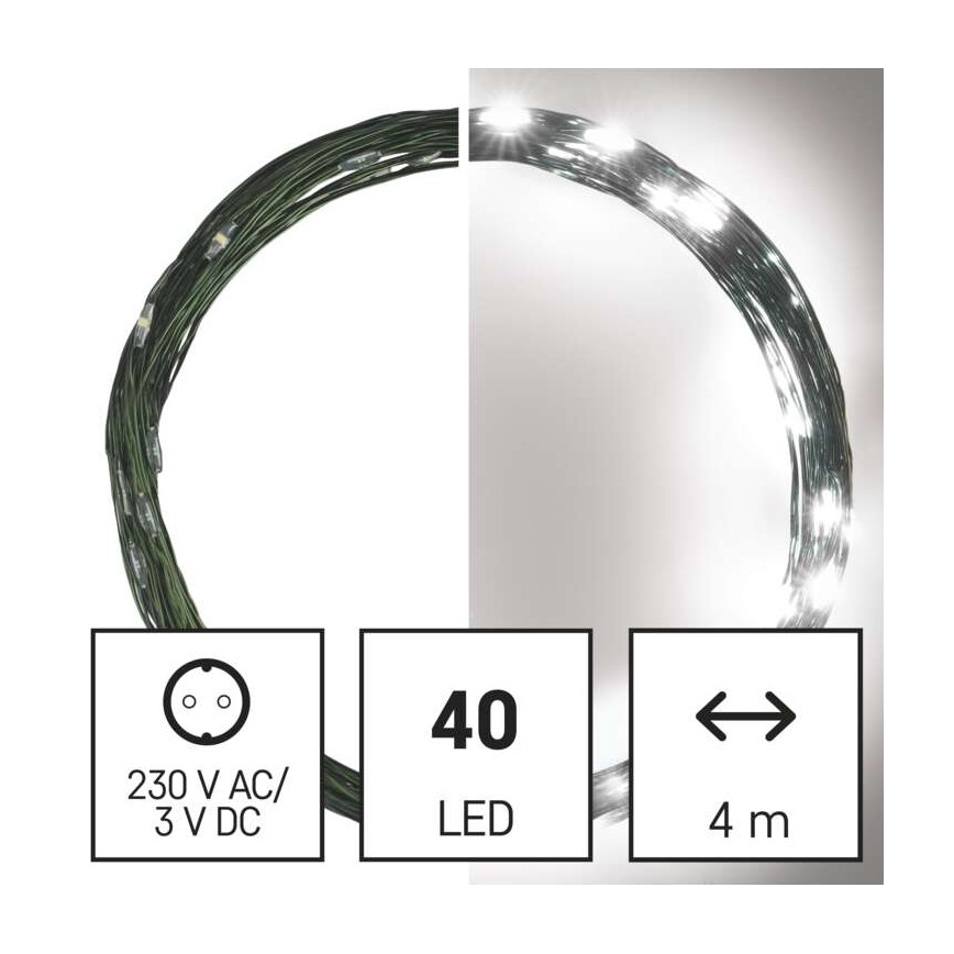 LED Jõuluteemaline väli valguskett 40xLED/9m IP44 külm valge