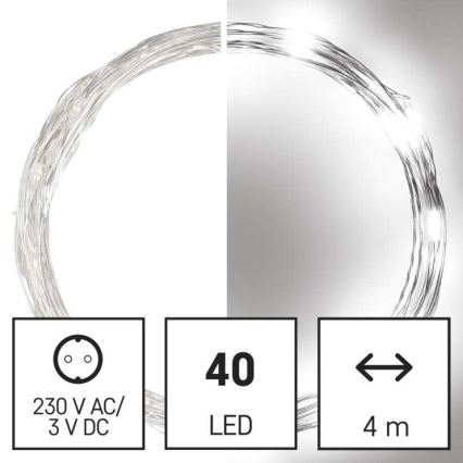 LED Jõuluteemaline väli valguskett 40xLED/9m IP44 külm valge