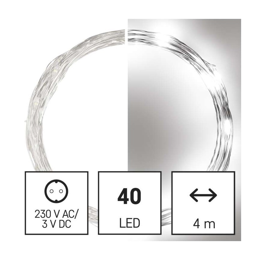 LED Jõuluteemaline väli valguskett 40xLED/9m IP44 külm valge