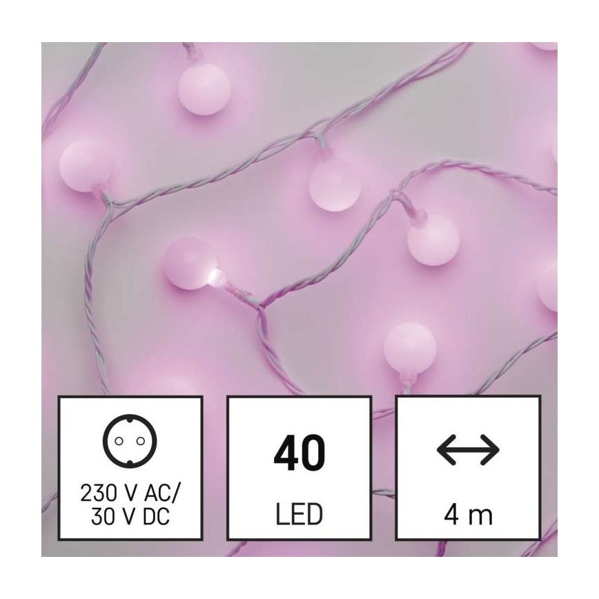 LED Jõuluteemaline väli valguskett 40xLED/9m IP44 roosa