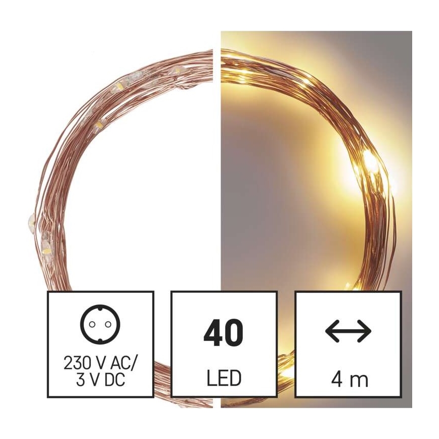 LED Jõuluteemaline väli valguskett 40xLED/9m IP44 soe valge