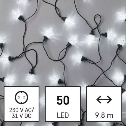 LED Jõuluteemaline väli valguskett 50xLED/8 funktsiooni 14,8 m IP44 külm valge