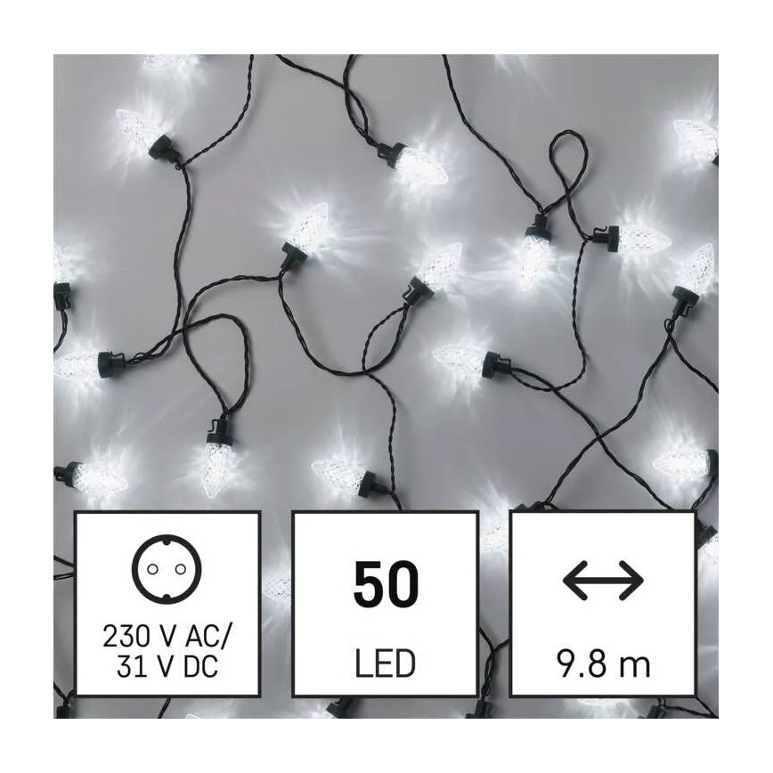 LED Jõuluteemaline väli valguskett 50xLED/8 funktsiooni 14,8 m IP44 külm valge