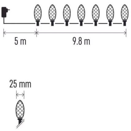 LED Jõuluteemaline väli valguskett 50xLED/8 funktsiooni 14,8 m IP44 külm valge