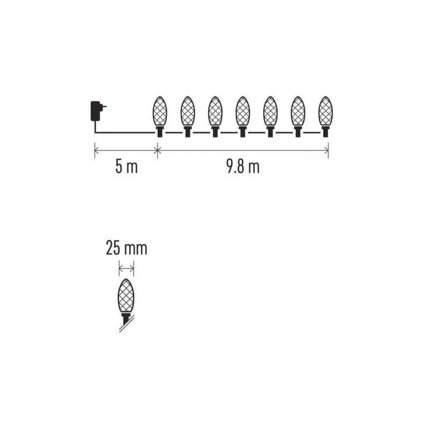 LED Jõuluteemaline väli valguskett 50xLED/8 funktsiooni 14,8 m IP44 külm valge