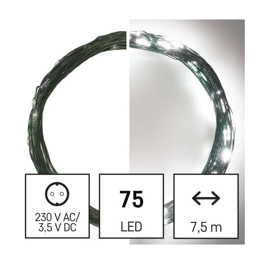 LED Jõuluteemaline väli valguskett 75xLED/12,5m IP44 külm valge