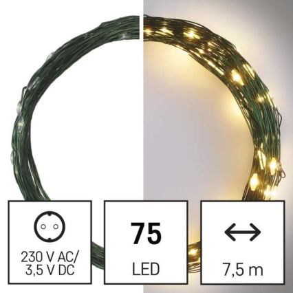 LED Jõuluteemaline väli valguskett 75xLED/12,5m IP44 soe valge