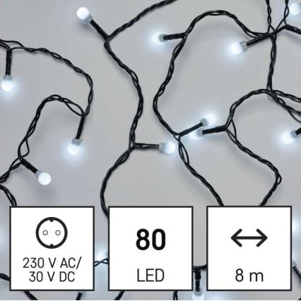LED Jõuluteemaline väli valguskett 80xLED/13m IP44 külm valge
