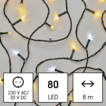 LED Jõuluteemaline väli valguskett 80xLED/13m IP44 soe/külm valge