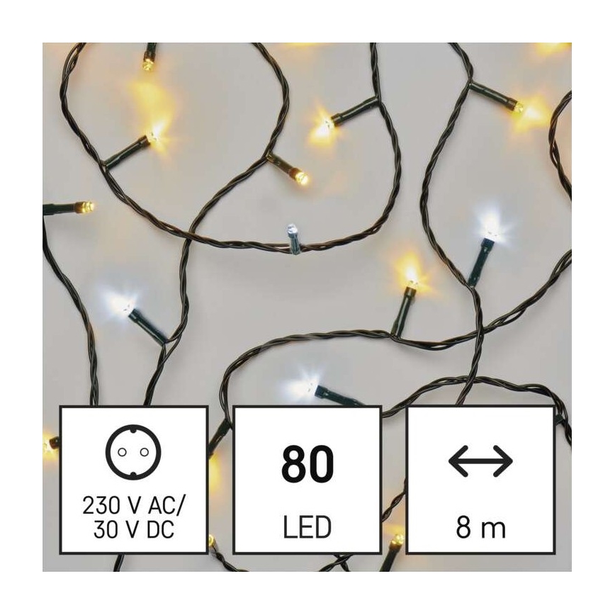 LED Jõuluteemaline väli valguskett 80xLED/13m IP44 soe/külm valge