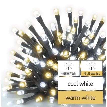 LED Jõuluteemaline väli valguskett 80xLED/13m IP44 soe/külm valge