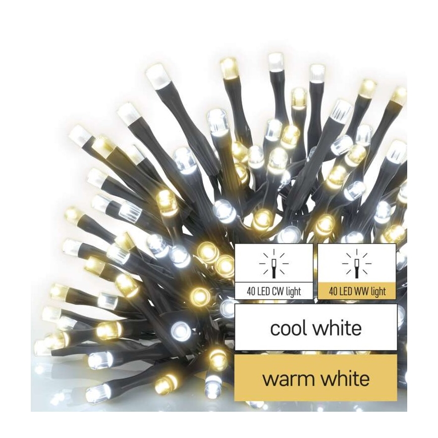 LED Jõuluteemaline väli valguskett 80xLED/13m IP44 soe/külm valge