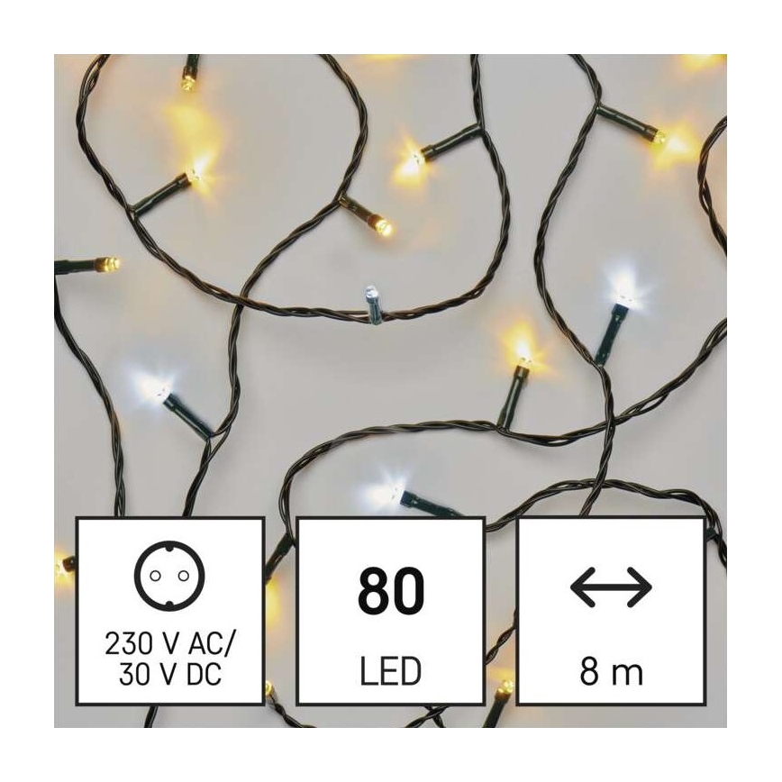 LED jõulutuled välitingimustesse 80xLED/2 funktsiooni 13m IP44 soe/külm valge