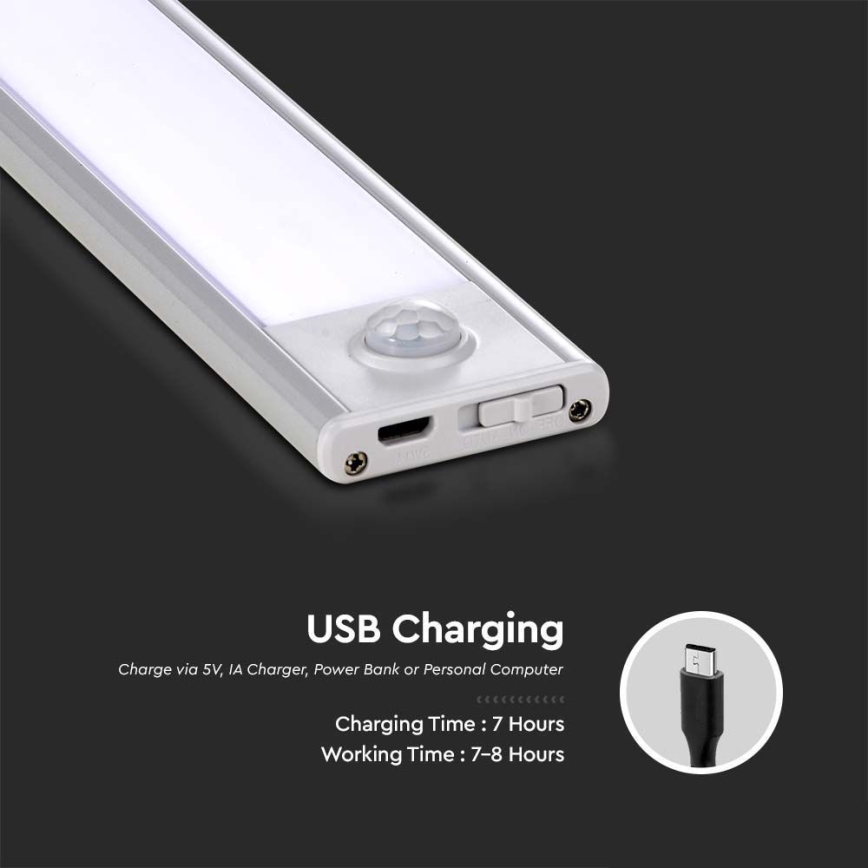 LED Kapialune valgusti kööki anduriga LED/2,5W/5V 3000 mAh 3000K