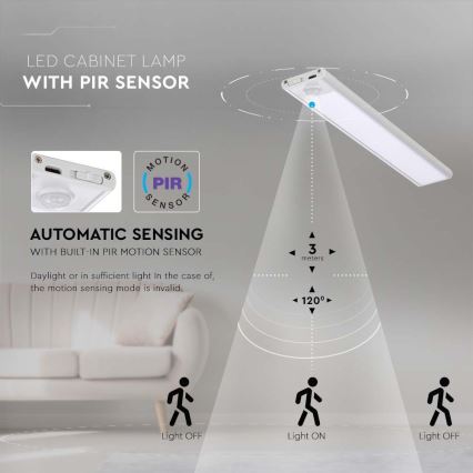 LED Kapialune valgusti kööki anduriga LED/2,5W/5V 4000K 3000 mAh