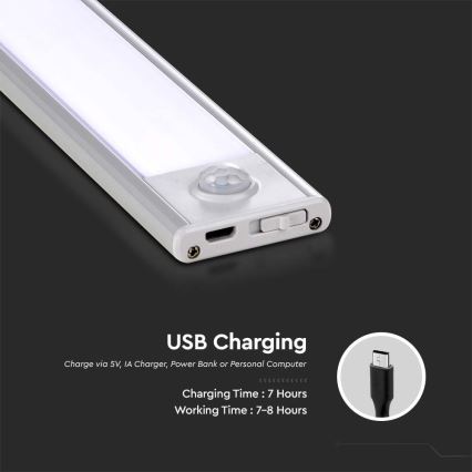 LED Kapialune valgusti kööki anduriga LED/2,5W/5V 4000K 3000 mAh