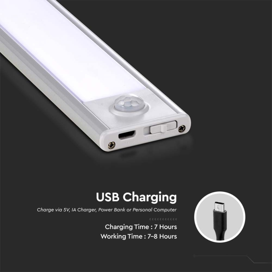 LED Kapialune valgusti kööki anduriga LED/2,5W/5V 4000K 3000 mAh
