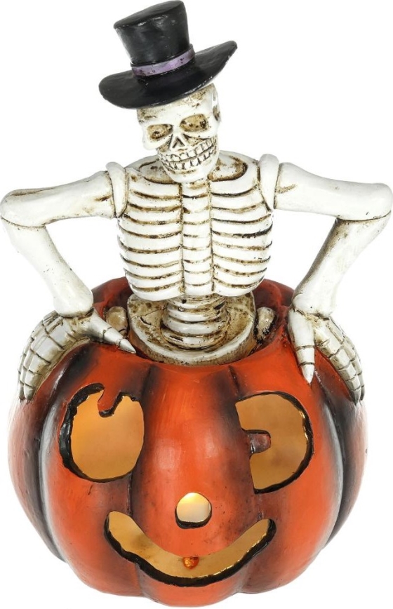LED Kaunistus HALLOWEEN LED/2xLR44/soe valge luukere kõrvitsa sees vaik