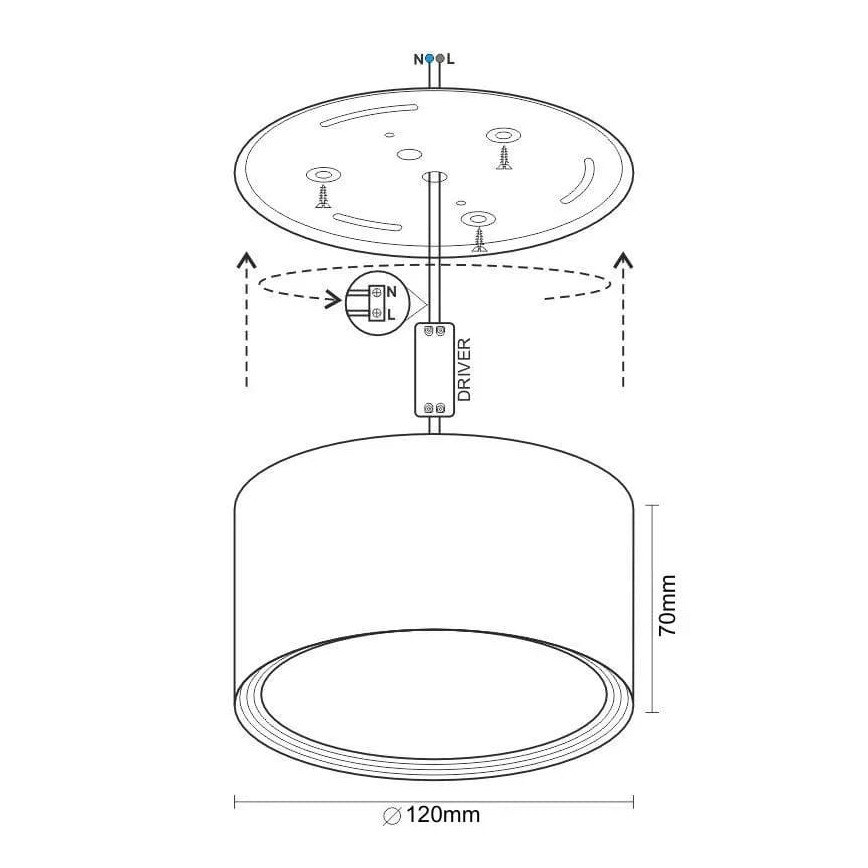 LED Kohtvalgusti LED/14W/230V 4000K d. 12 cm must