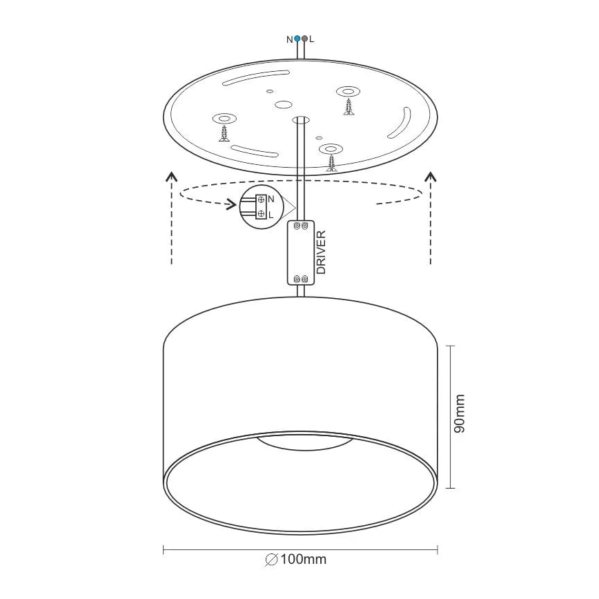 LED Kohtvalgusti LED/16W/230V 4000K d. 10 cm must