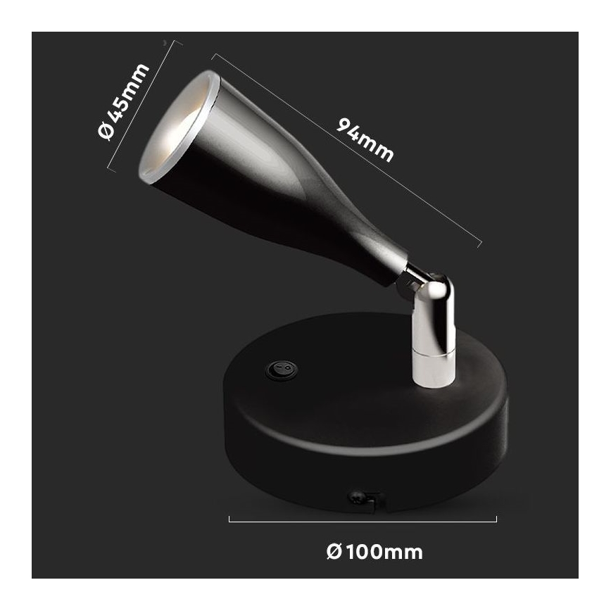 LED Kohtvalgusti seinale lülitiga LED/4,5W/230V 3000K must