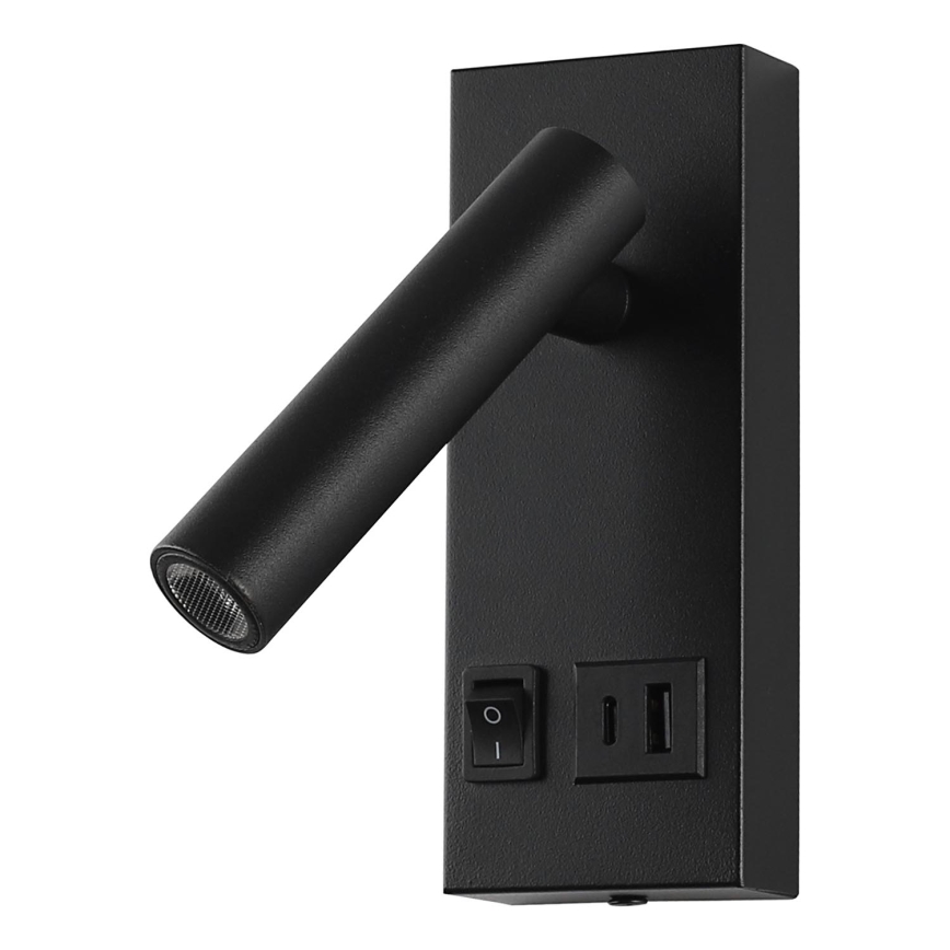 LED Kohtvalgusti seinale USB-ga LED/2W/230V must