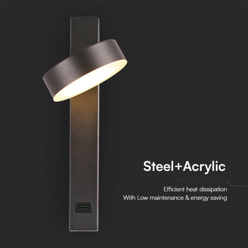 LED Kohtvalgusti seinale USB pordiga LED/8W/230V 3000K