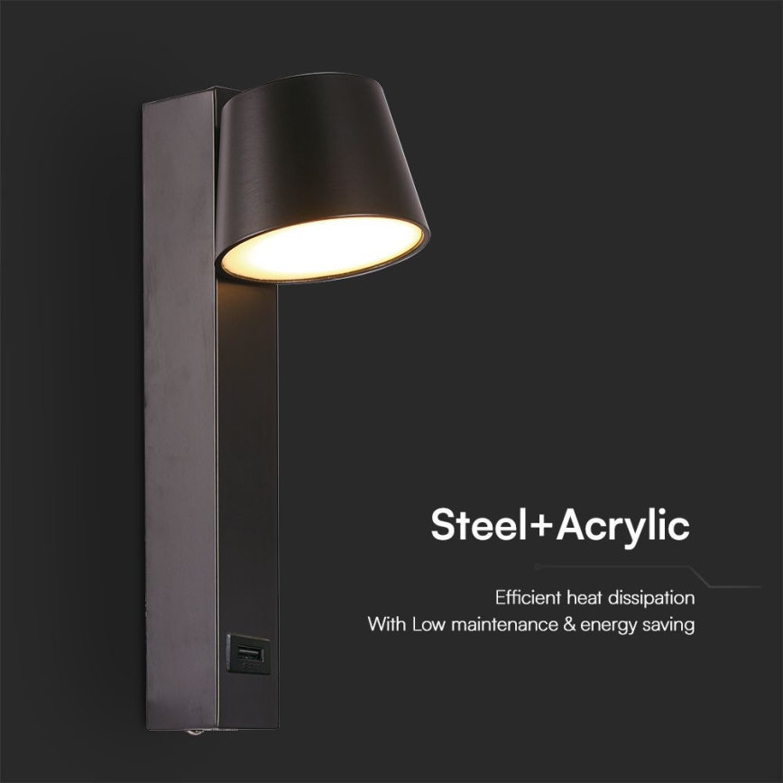 LED Kohtvalgusti seinale USB pordiga LED/8W/230V 3000K