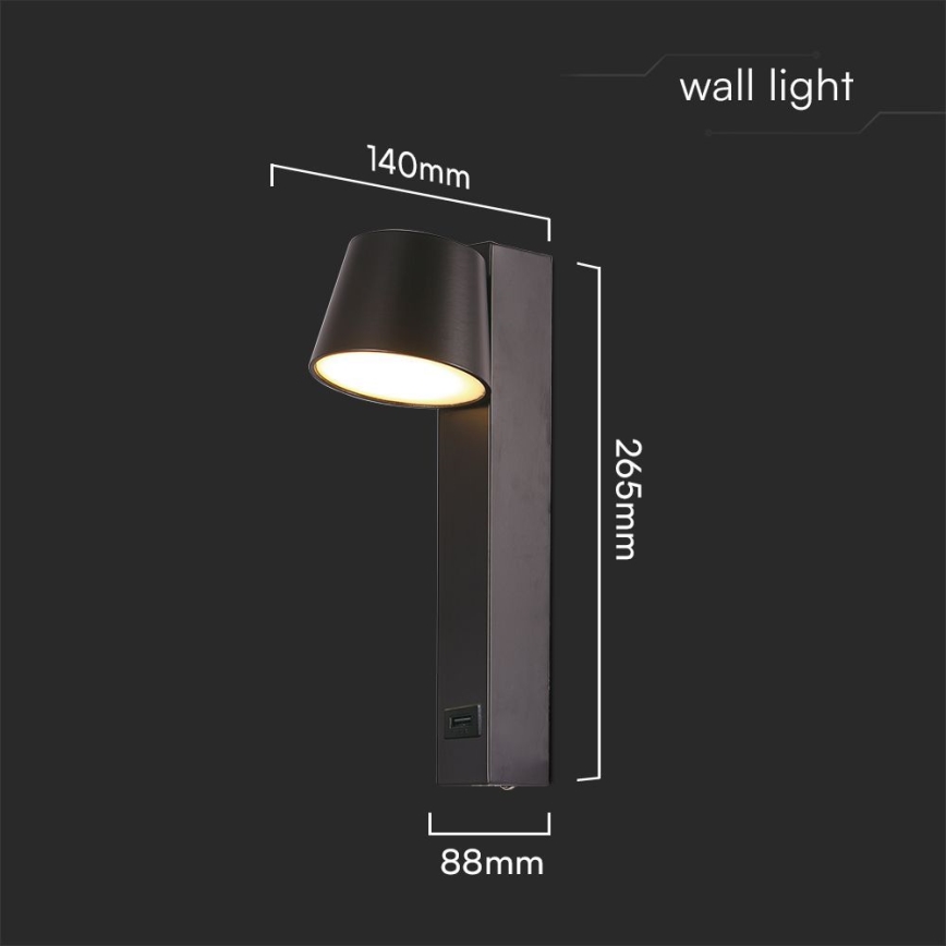 LED Kohtvalgusti seinale USB pordiga LED/8W/230V 3000K