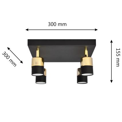 LED Kohtvalgusti TUBSSON 4xGU10/4,8W/230V must/kuldne