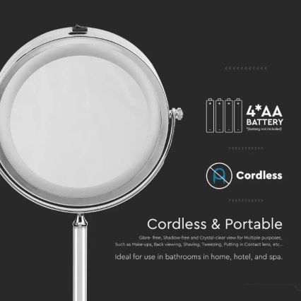 LED Kosmeetikapeegel LED/3W/6V 4xAA IP44