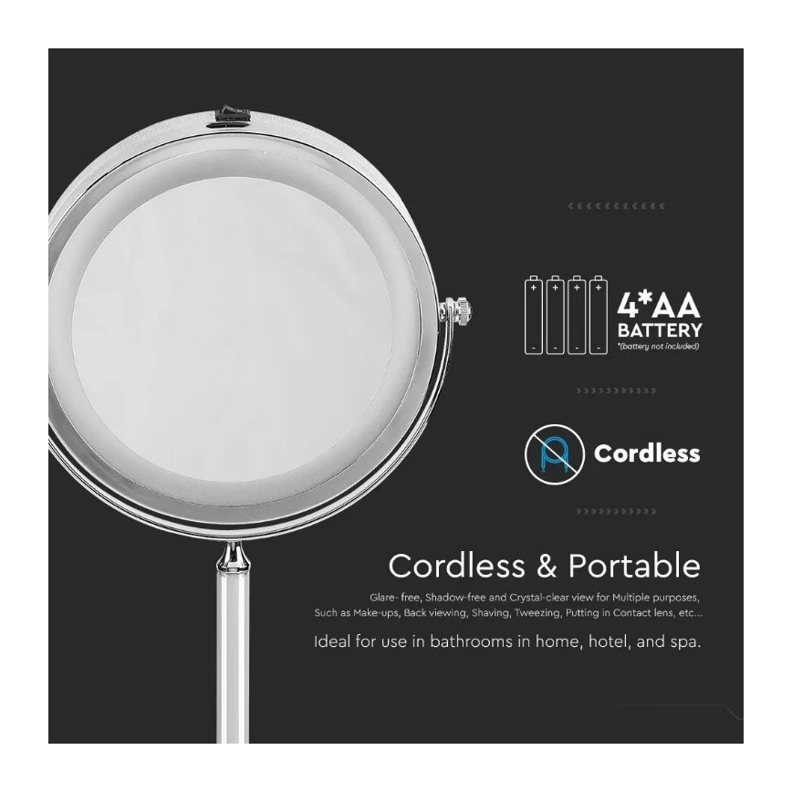 LED Kosmeetikapeegel LED/3W/6V 4xAA IP44