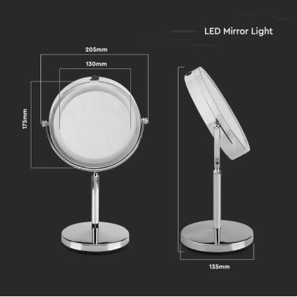 LED Kosmeetikapeegel LED/3W/6V 4xAA IP44