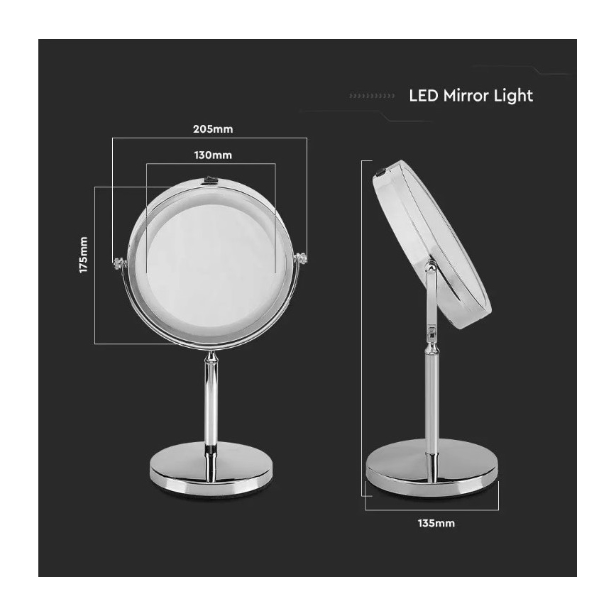 LED Kosmeetikapeegel LED/3W/6V 4xAA IP44