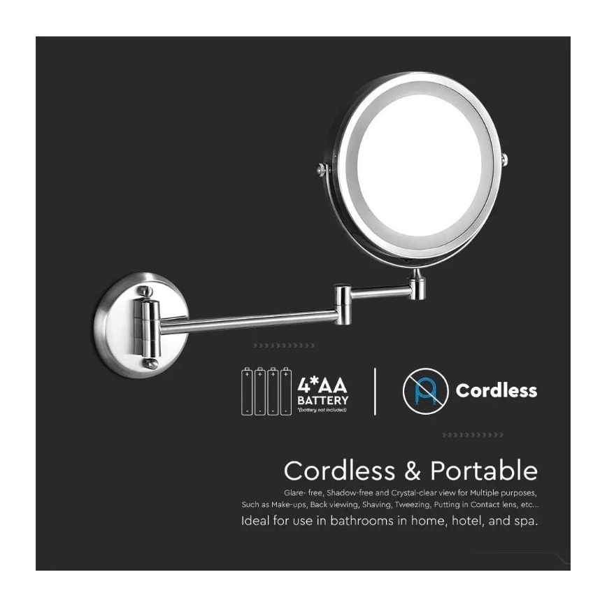 LED Kosmeetikapeegel seinale LED/3W/6V 4xAA IP44