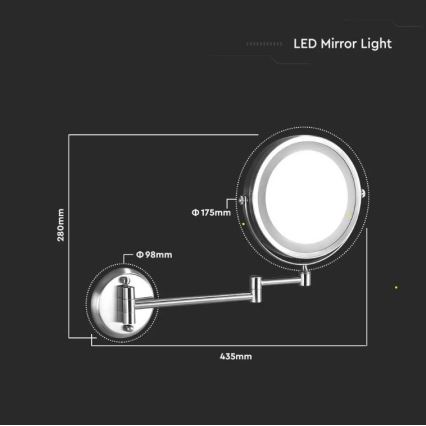 LED Kosmeetikapeegel seinale LED/3W/6V 4xAA IP44
