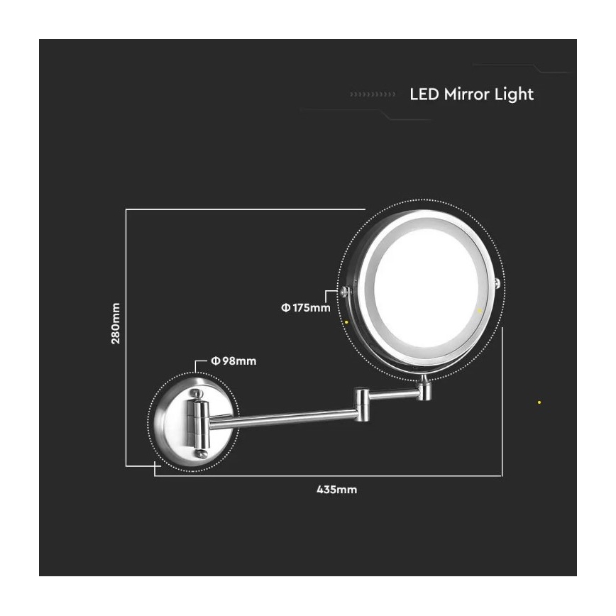 LED Kosmeetikapeegel seinale LED/3W/6V 4xAA IP44