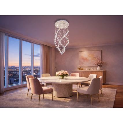 LED-kristalllaelamp NAURU LED/24W/230V Ø 40 cm, läikiv kroom, kaugjuhtimispuldiga