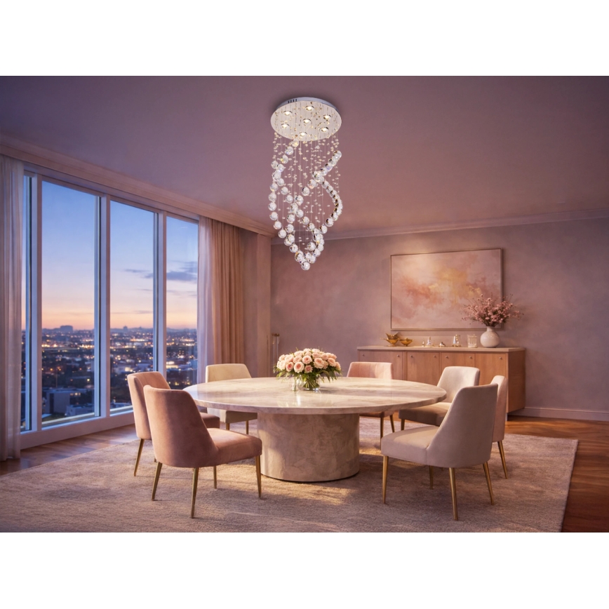LED-kristalllaelamp NAURU LED/24W/230V Ø 40 cm, läikiv kroom, kaugjuhtimispuldiga